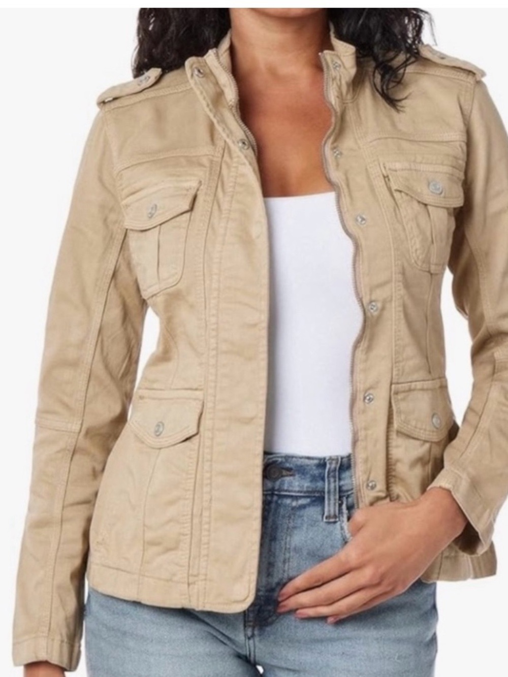 Sz Large Kensie Beige Utility Field Jacket